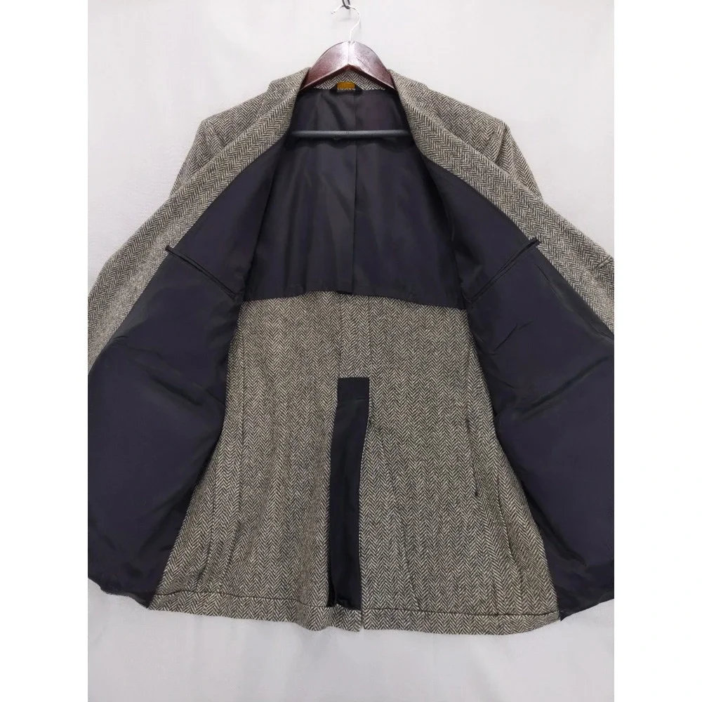 Vintage Herringbone Blazer‎ Mens Size L Gray Brown Wool Tweed Sport Coat - Picture 7 of 11